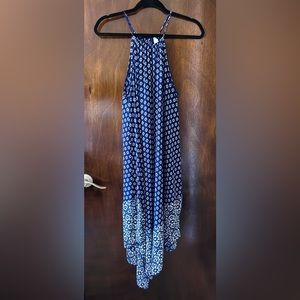 Mahina Maxi Long Strappy Dress Aztec Blue and White Design Size Medium